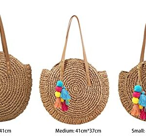 Women Straw Bag Woven Shoulder Bag Beach Tote Handwoven Handbags for Vocation Free