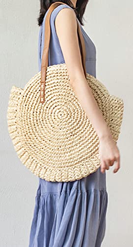 Women Straw Bag Woven Shoulder Bag Beach Tote Handwoven Handbags for Vocation Free