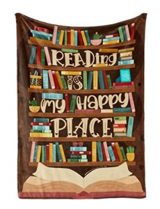 innobeta book lovers throw blanket – flannel blankets for book club, librarians, readers and literary lover – book lover gifts on birthday, thanksgiving, christmas – 50″ x 65″ – (brown)