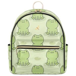 cute frog mini backpack purse for women, frog dragonfly leather small backpack casual travel daypacks shoulder bag for girls teen