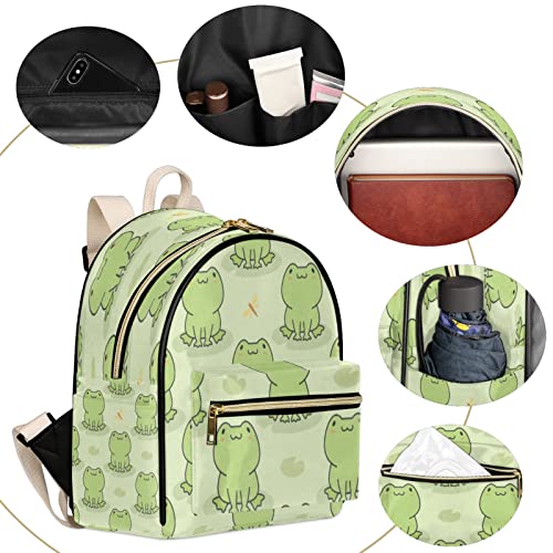 Cute Frog Mini Backpack Purse for Women, Frog Dragonfly Leather Small Backpack Casual Travel Daypacks Shoulder Bag for Girls Teen