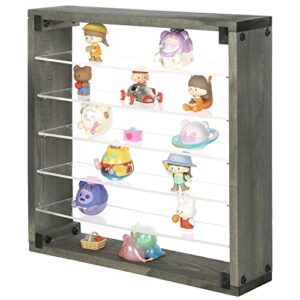 mygift wall mounted storage rack, vintage gray solid wood and clear acrylic floating collectibles display shelf