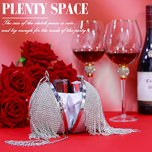 Women Crystal Tassel Clutch Purse Rhinestone Evening Hand Bags with Long Chain for Wedding Engagement Party（Silver）