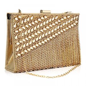 Clutch Purse for Women - Rhinestone Evening Handbag - Crystal Crossbody Bags for Wedding Party Bridal (Gold)