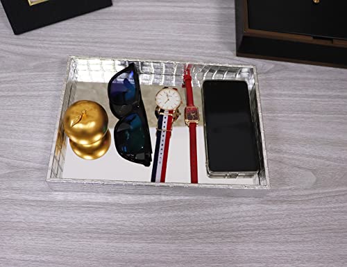 MCBZ Coffee Table Decorative Mirror Tray, Dresser Perfume Cosmetics Storage Tray, Bathroom Toiletries Storage, Jewelry Tray (Silver)