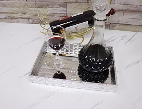 MCBZ Coffee Table Decorative Mirror Tray, Dresser Perfume Cosmetics Storage Tray, Bathroom Toiletries Storage, Jewelry Tray (Silver)