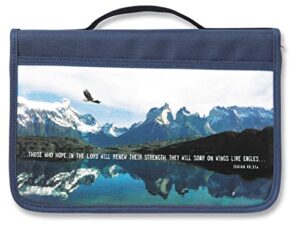 isaiah 40:31 eagle bible cover, zippered, with handle, canvas, navy, large