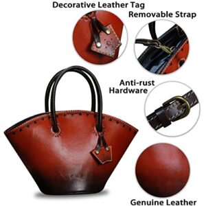 Genuine Leather Small Handbag Satchel for Women Handmade Retro Crossbody Bag Little Purses for Ladies (Red)