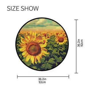 Round Area Rug Non-Slip Carpet Sunflower Blooming Golden Circle Rugs 3 Feet Rugs Floor Mats Soft Carpet Machine Washable Floor Mat for Living Room Bedroom Nursery Room Home Decor