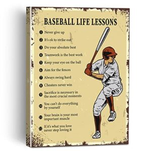 baseball life lessons canvas painting framed wall art decor for living room bedroom office, retro canvas poster print sport gifts for baseball players fan birthday xmas graduation gift