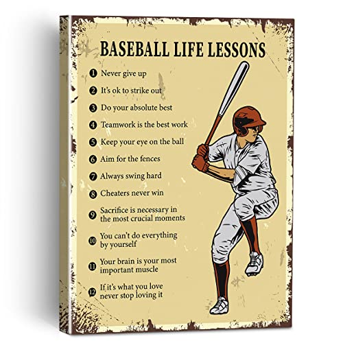 Baseball Life Lessons Canvas Painting Framed Wall Art Decor for Living Room Bedroom Office, Retro Canvas Poster Print Sport Gifts for Baseball Players Fan Birthday Xmas Graduation Gift