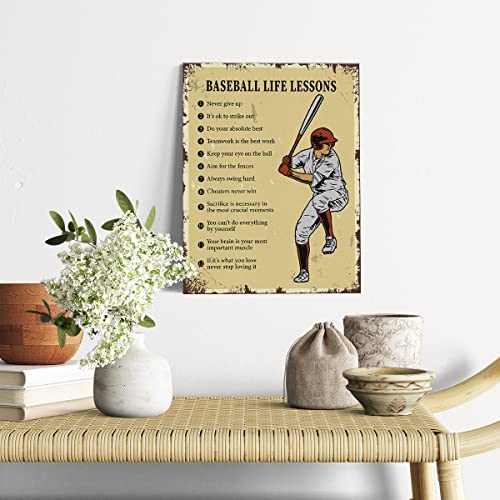 Baseball Life Lessons Canvas Painting Framed Wall Art Decor for Living Room Bedroom Office, Retro Canvas Poster Print Sport Gifts for Baseball Players Fan Birthday Xmas Graduation Gift