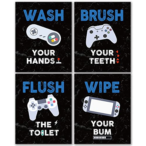 FALJIOK Gamer Bathroom Wall Art Decor Poster Prints, Gaming Wall Decor Video Game Controller for Boys Kids Son Gamer Bathroom Decorations (8"x10"x4 Unframed)