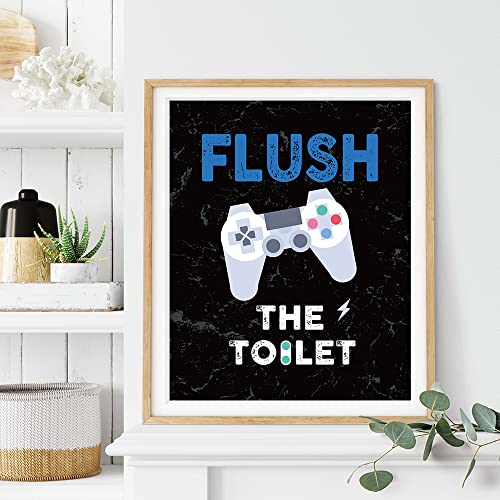 FALJIOK Gamer Bathroom Wall Art Decor Poster Prints, Gaming Wall Decor Video Game Controller for Boys Kids Son Gamer Bathroom Decorations (8"x10"x4 Unframed)