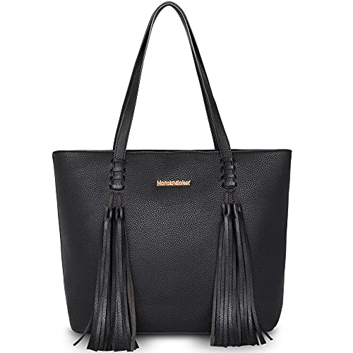 Montana West Tote Bag for Women Vegan Leather Large Concealed Carry Purse for Work Fashion Shoulder Handbag with Fringe,MWC-G029BK