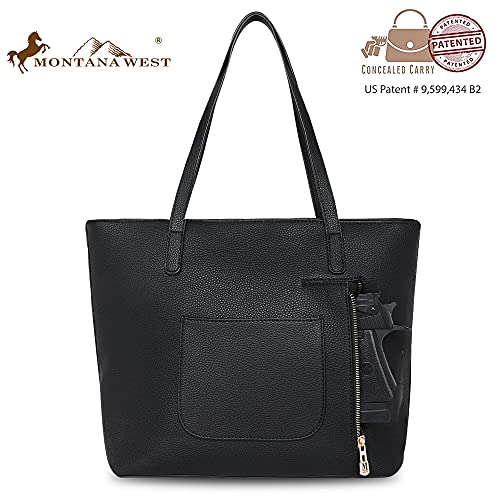 Montana West Tote Bag for Women Vegan Leather Large Concealed Carry Purse for Work Fashion Shoulder Handbag with Fringe,MWC-G029BK