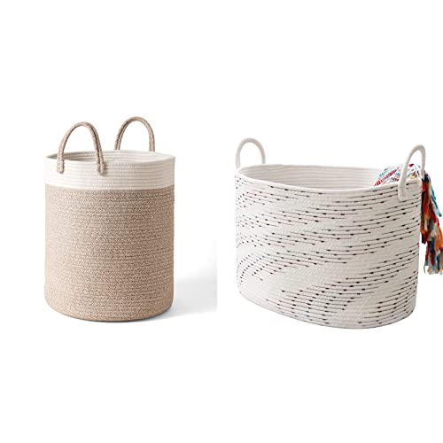 La Jolie Muse Cotton Rope Basket for Blanket Yoga Mat Storage