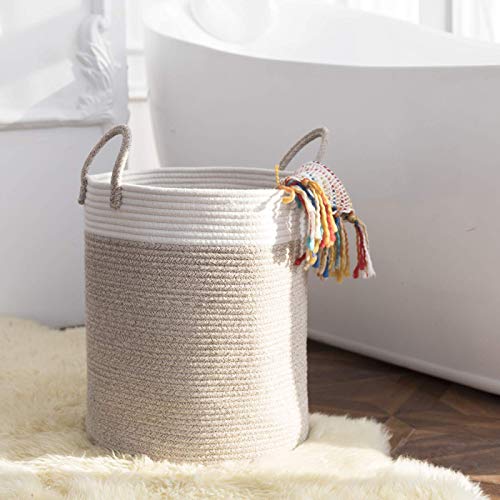 La Jolie Muse Cotton Rope Basket for Blanket Yoga Mat Storage