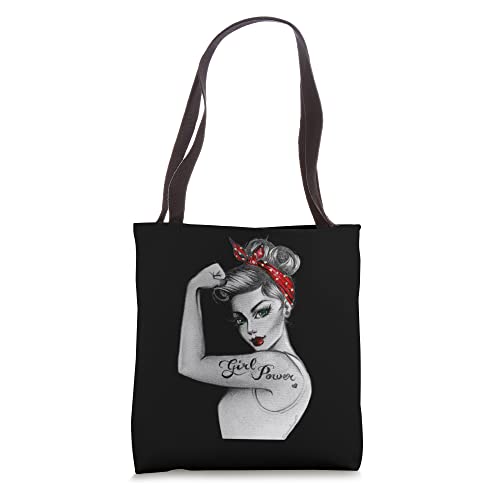 GirlPower PinUp Retro Modern Rosie the Riveter Feminist Icon Tote Bag