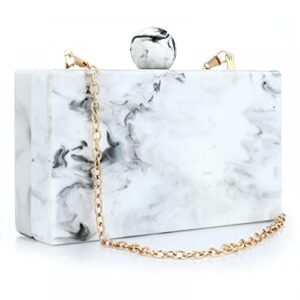 clutch purse for women – marble crossbody handbags – acrylic square box handbag and purse for casual party wedding (white)
