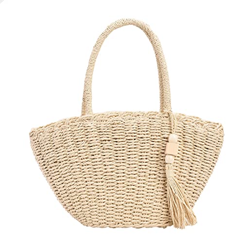 abigail paige Women Straw Handbags For Summer Beach Weave Shoulder Bag Rattan With Tassel (beige)