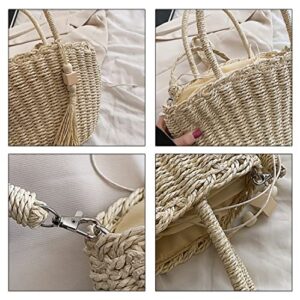 abigail paige Women Straw Handbags For Summer Beach Weave Shoulder Bag Rattan With Tassel (beige)