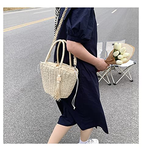 abigail paige Women Straw Handbags For Summer Beach Weave Shoulder Bag Rattan With Tassel (beige)