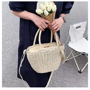 abigail paige Women Straw Handbags For Summer Beach Weave Shoulder Bag Rattan With Tassel (beige)