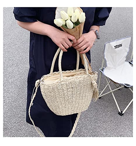 abigail paige Women Straw Handbags For Summer Beach Weave Shoulder Bag Rattan With Tassel (beige)