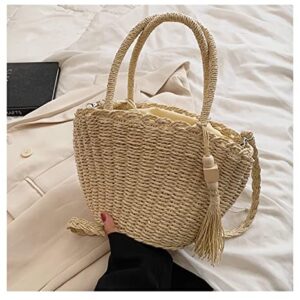 abigail paige Women Straw Handbags For Summer Beach Weave Shoulder Bag Rattan With Tassel (beige)