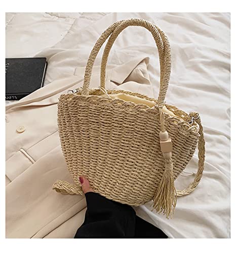 abigail paige Women Straw Handbags For Summer Beach Weave Shoulder Bag Rattan With Tassel (beige)