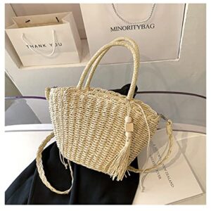 abigail paige Women Straw Handbags For Summer Beach Weave Shoulder Bag Rattan With Tassel (beige)