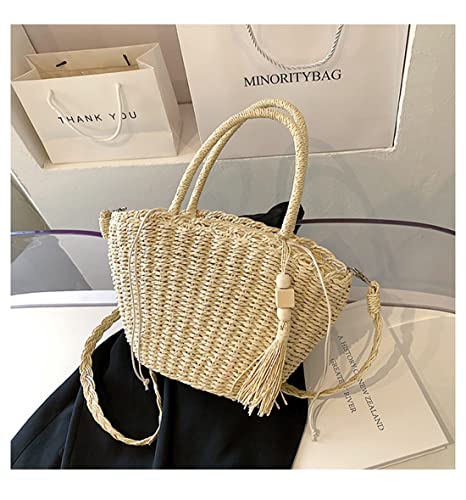 abigail paige Women Straw Handbags For Summer Beach Weave Shoulder Bag Rattan With Tassel (beige)