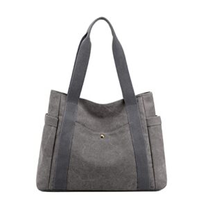 zhierna canvas tote shoulder bag for women, top handle work bags handbag purse(grey)