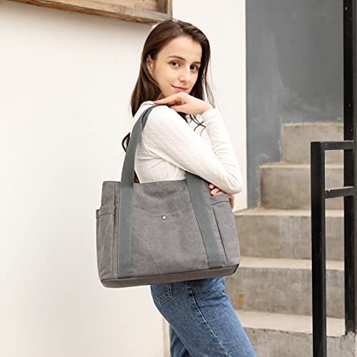 ZHIERNA Canvas Tote Shoulder Bag for Women, Top Handle Work Bags Handbag Purse(Grey)