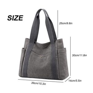 ZHIERNA Canvas Tote Shoulder Bag for Women, Top Handle Work Bags Handbag Purse(Grey)