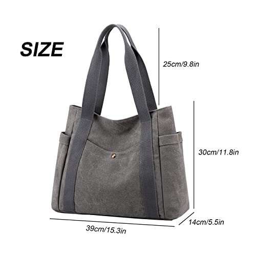 ZHIERNA Canvas Tote Shoulder Bag for Women, Top Handle Work Bags Handbag Purse(Grey)