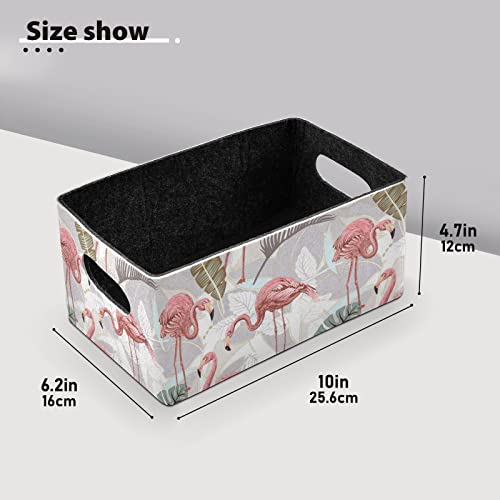 Emelivor Flamingos Storage Basket Bins Set (2pcs) Felt Collapsible Storage Bins with Fabric Rectangle Baskets for Organizing for Kids Toys Pet Toy Books Clothes Closet Cabinet Organise