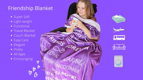 Friendship Throw Blanket Purple, Soft and Cozy, Unique Gifts for Women Celebrating Friendship, Caring for Women