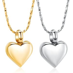 imrsanl small heart cremation urn necklace for ashes stainless steel memorial ash pendant keepsake jewelry (silver & gold)