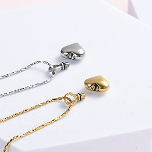 Imrsanl Small Heart Cremation Urn Necklace for Ashes Stainless Steel Memorial Ash Pendant Keepsake Jewelry (Silver & Gold)