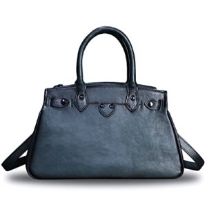 genuine leather top handle handbag purse for women handmade retro crossbody satchel purses (grey)