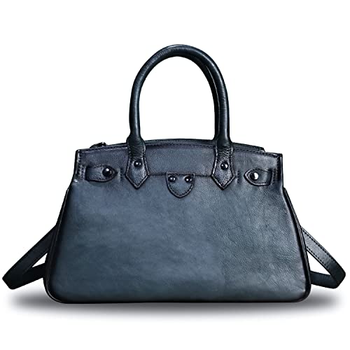 Genuine Leather Top Handle Handbag Purse for Women Handmade Retro Crossbody Satchel Purses (Grey)