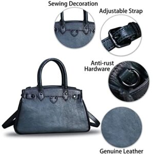 Genuine Leather Top Handle Handbag Purse for Women Handmade Retro Crossbody Satchel Purses (Grey)