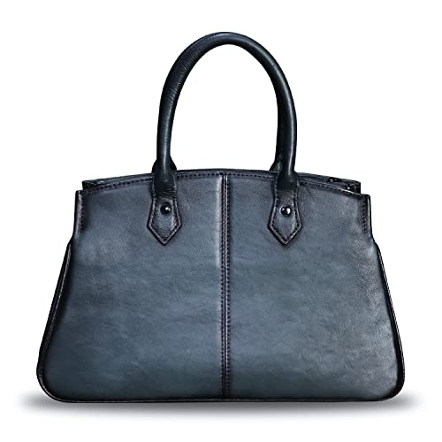 Genuine Leather Top Handle Handbag Purse for Women Handmade Retro Crossbody Satchel Purses (Grey)