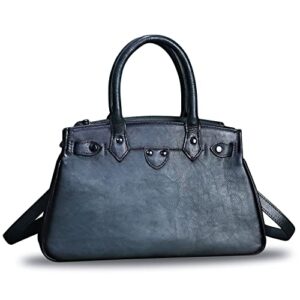 Genuine Leather Top Handle Handbag Purse for Women Handmade Retro Crossbody Satchel Purses (Grey)