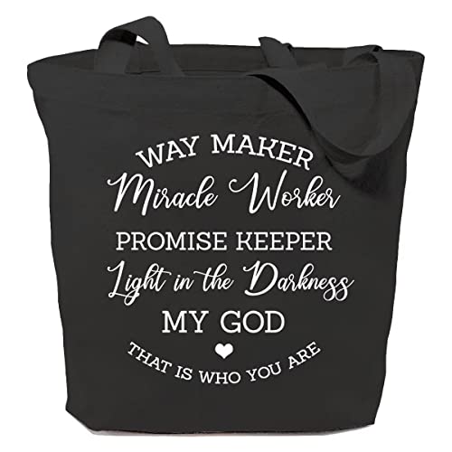 SAUIVD Waymaker Miracle Worker Christian Canvas Tote Bag Jesus God Handbags Funny Sarcastic Graphic Shopping Tote Bag Black