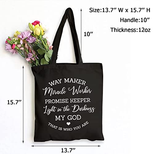 SAUIVD Waymaker Miracle Worker Christian Canvas Tote Bag Jesus God Handbags Funny Sarcastic Graphic Shopping Tote Bag Black