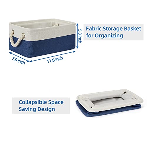 Temary Fabric Storage Bins for Cube Organizer 4 Pack Cube Storage Bins 13 Storage Cubes for Shelves Storage Baskets for Organizing Toys, Books, Clothes, Towels (White & Blue)