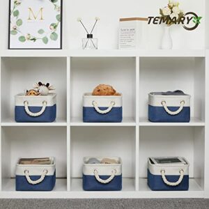 Temary Fabric Storage Bins for Cube Organizer 4 Pack Cube Storage Bins 13 Storage Cubes for Shelves Storage Baskets for Organizing Toys, Books, Clothes, Towels (White & Blue)